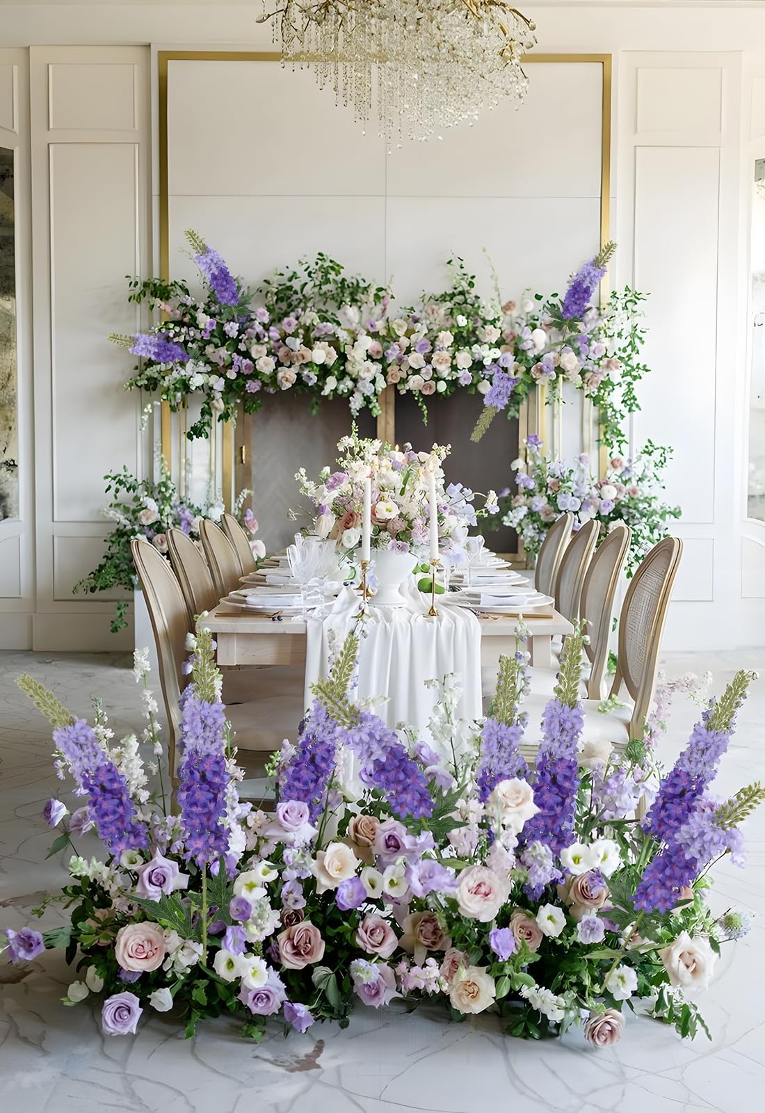6PCS Delphinium Artificial Silk Flowers 29.5″ Purple Fake Flowers Long Stem F…