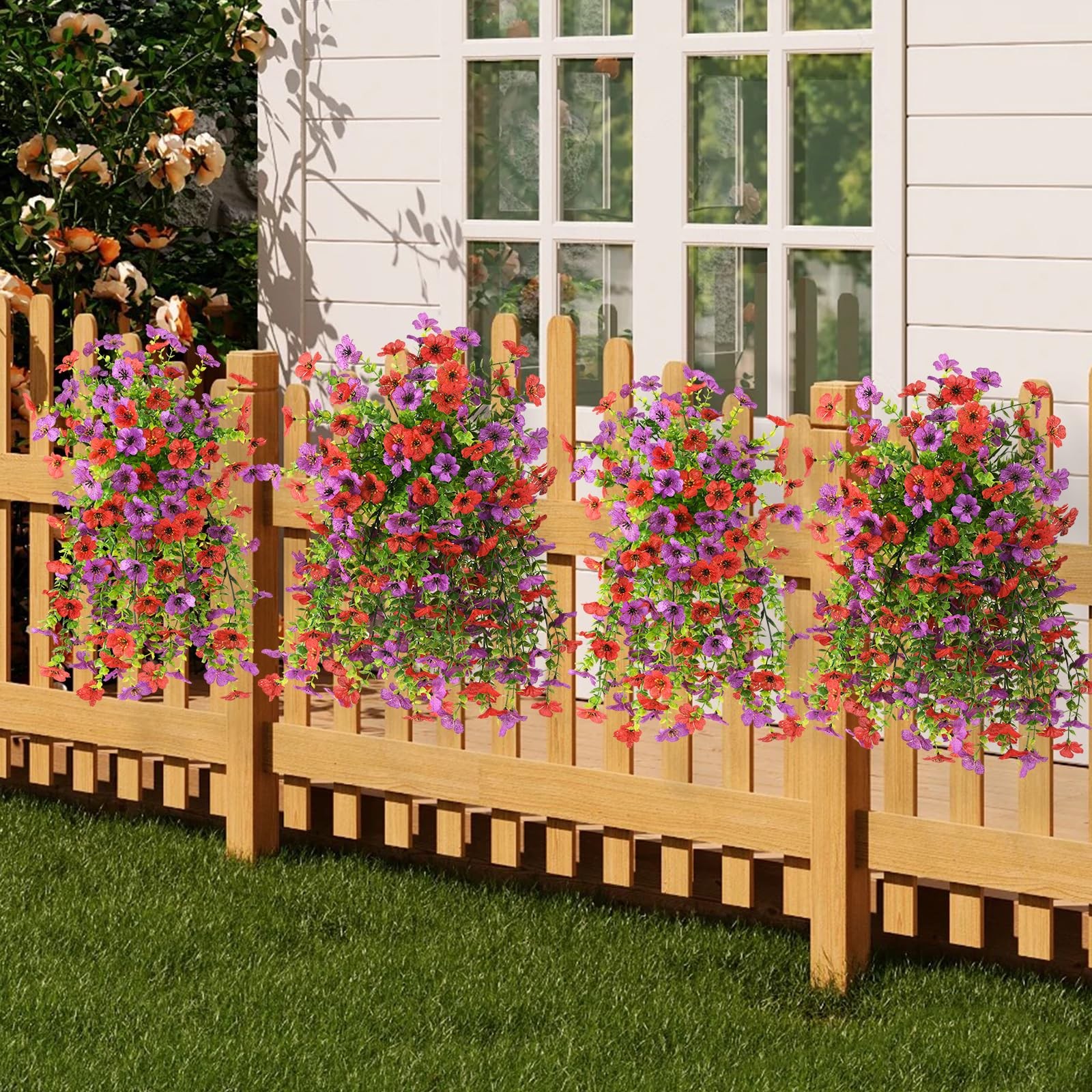 2Pcs Artificial Fake Hanging Flowers for Outdoors UV Resistant Artificial Pla…