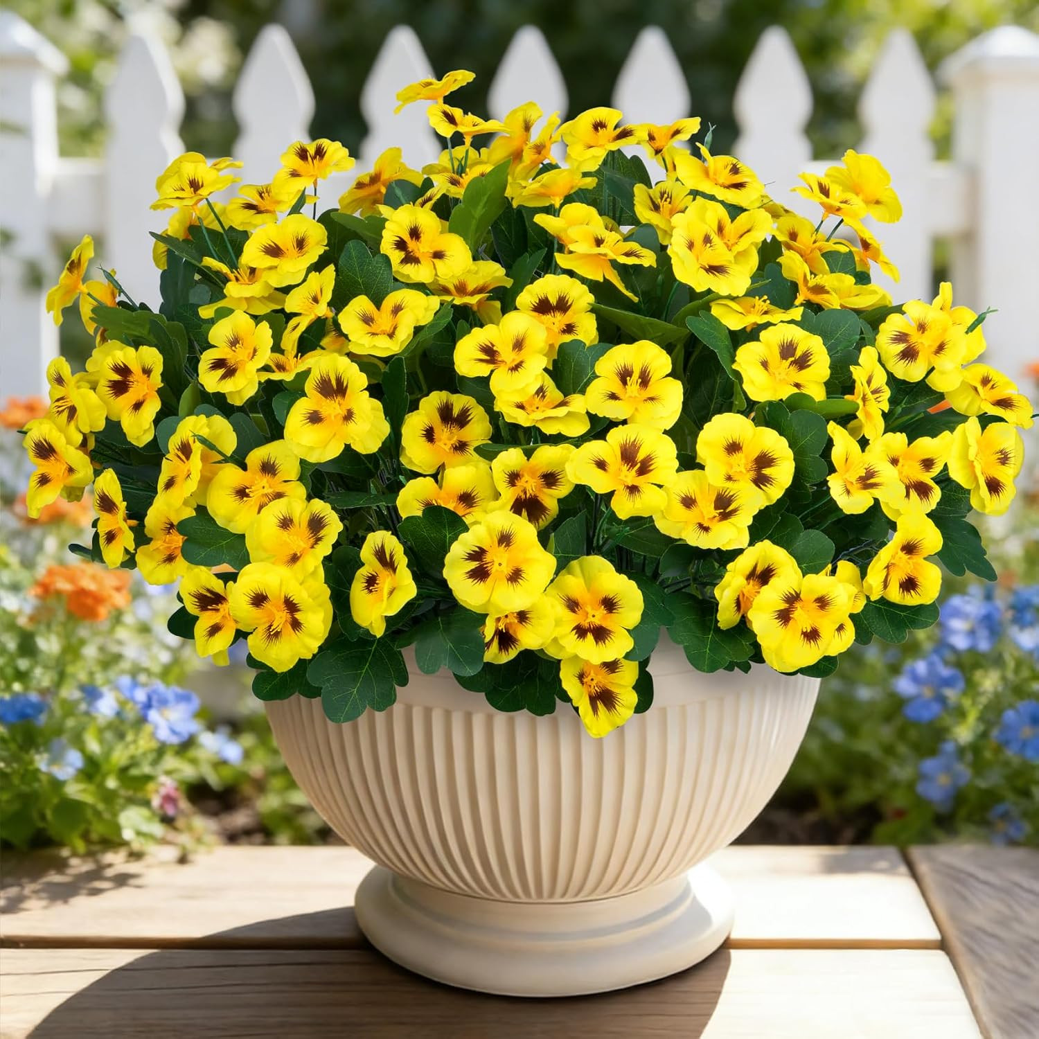 Ouddy Decor 15 Bundles Artificial Flowers for Outdoors, 15″ Fake Pansies Silk Fl