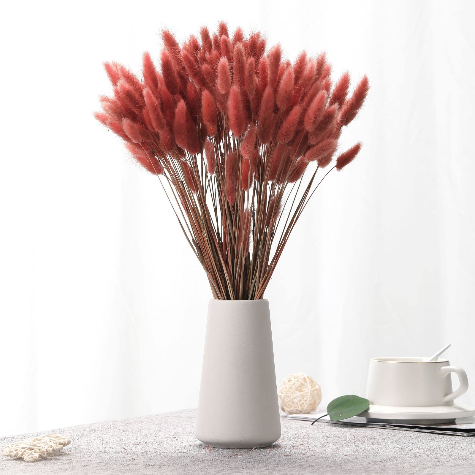 Natural Bunny Tails Dried Flowers – 120 PCS Rabbit Tail Grass, 7-retro Pink