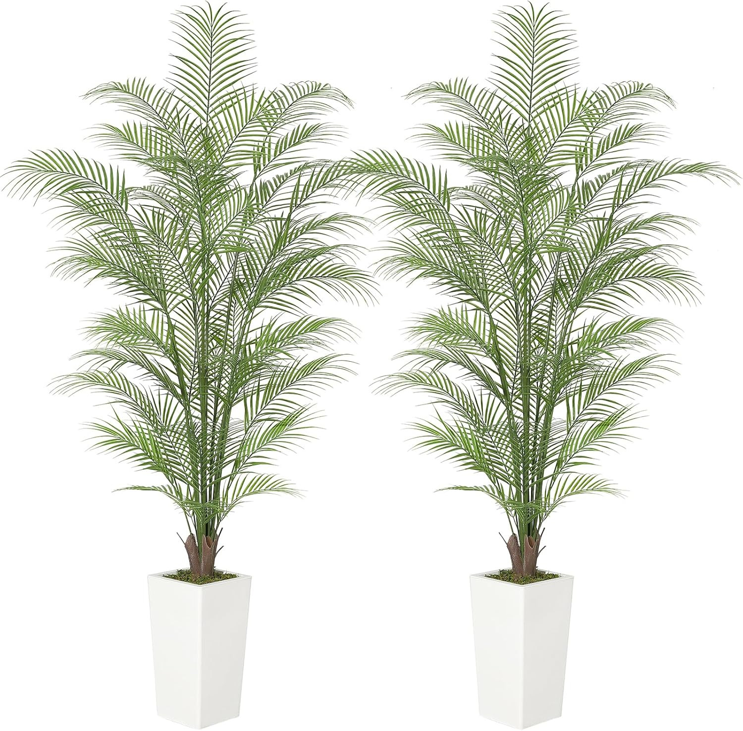 6 Ft Faux Areca Palm Tree with Realistic Leaves & White Pot – 2 PCS