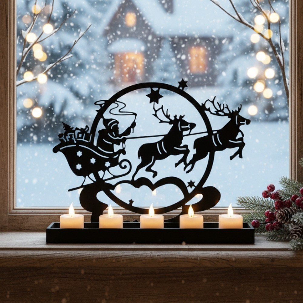 Santa Reindeer Metal Candlestick Wall Sculpture Exquisite Christmas Gift