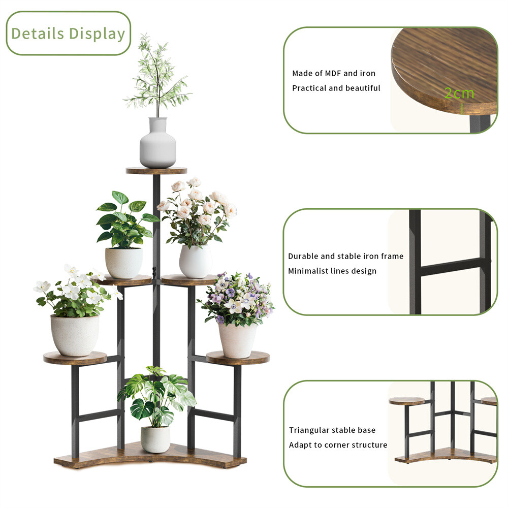 6 Tiers Corner Plant Shelf Flower Stand Tall Plant Shelves Organizer Rack Heavy