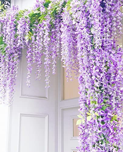 12pcs Artificial Wisteria Flowers 3.6 Feet/Piece Purple Dense Artificial Fake