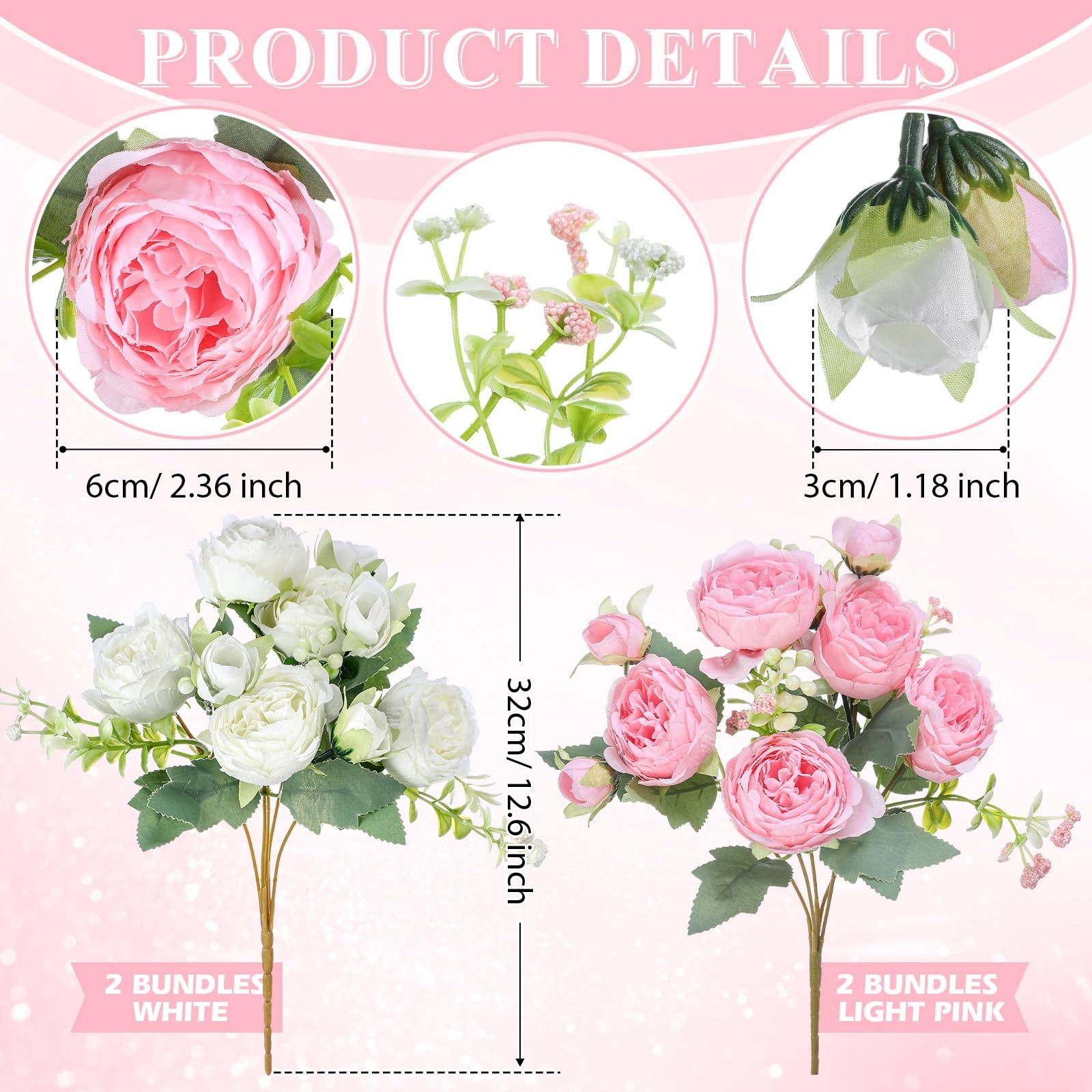4 Bundles Peonies Artificial Flowers Silk Faux Peonies Wedding Artificial Flo…