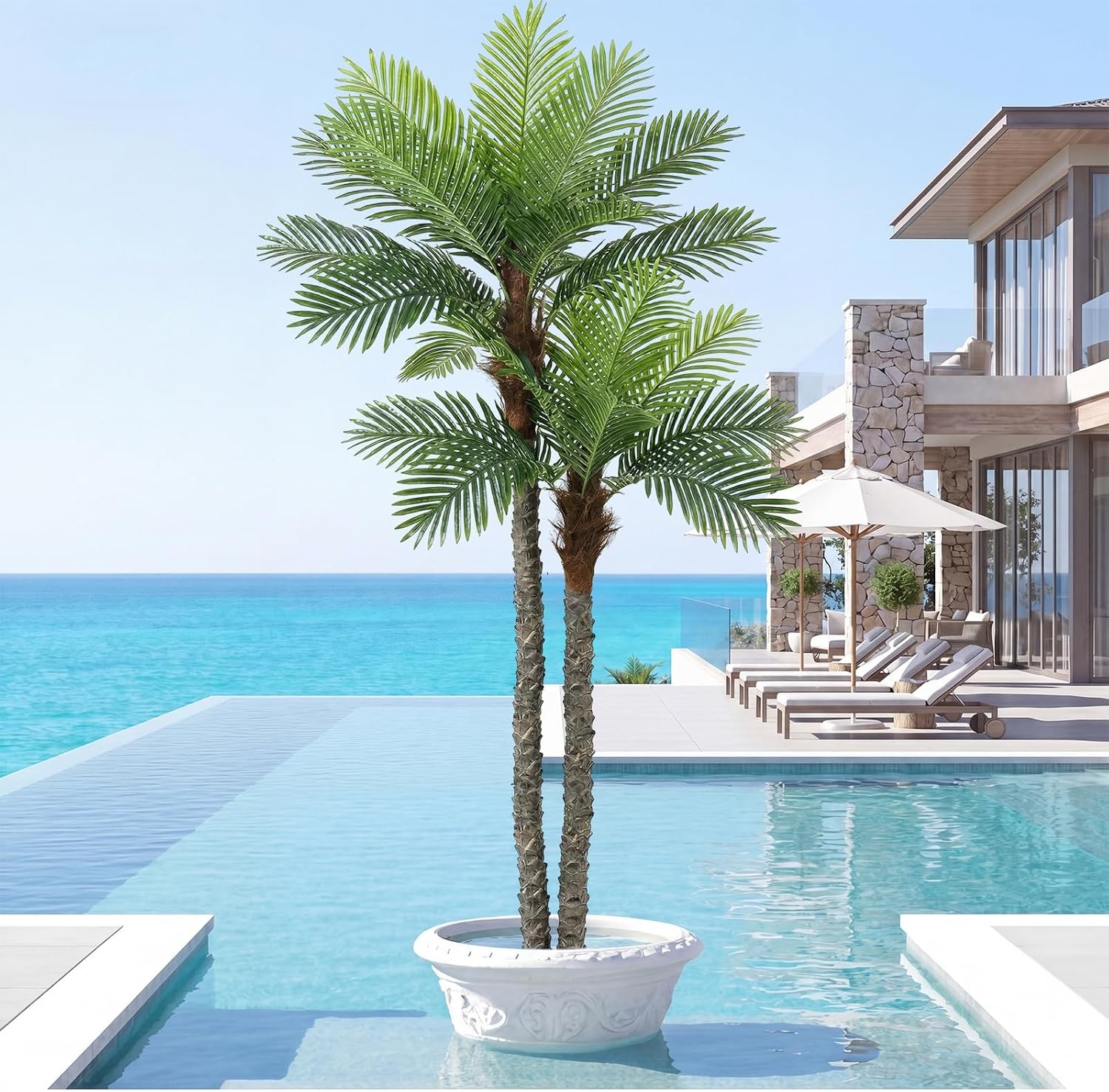 8FT Faux Palm Tree Artificial Golden Cane Palm Tree Outdoor Indoor Fake Tree