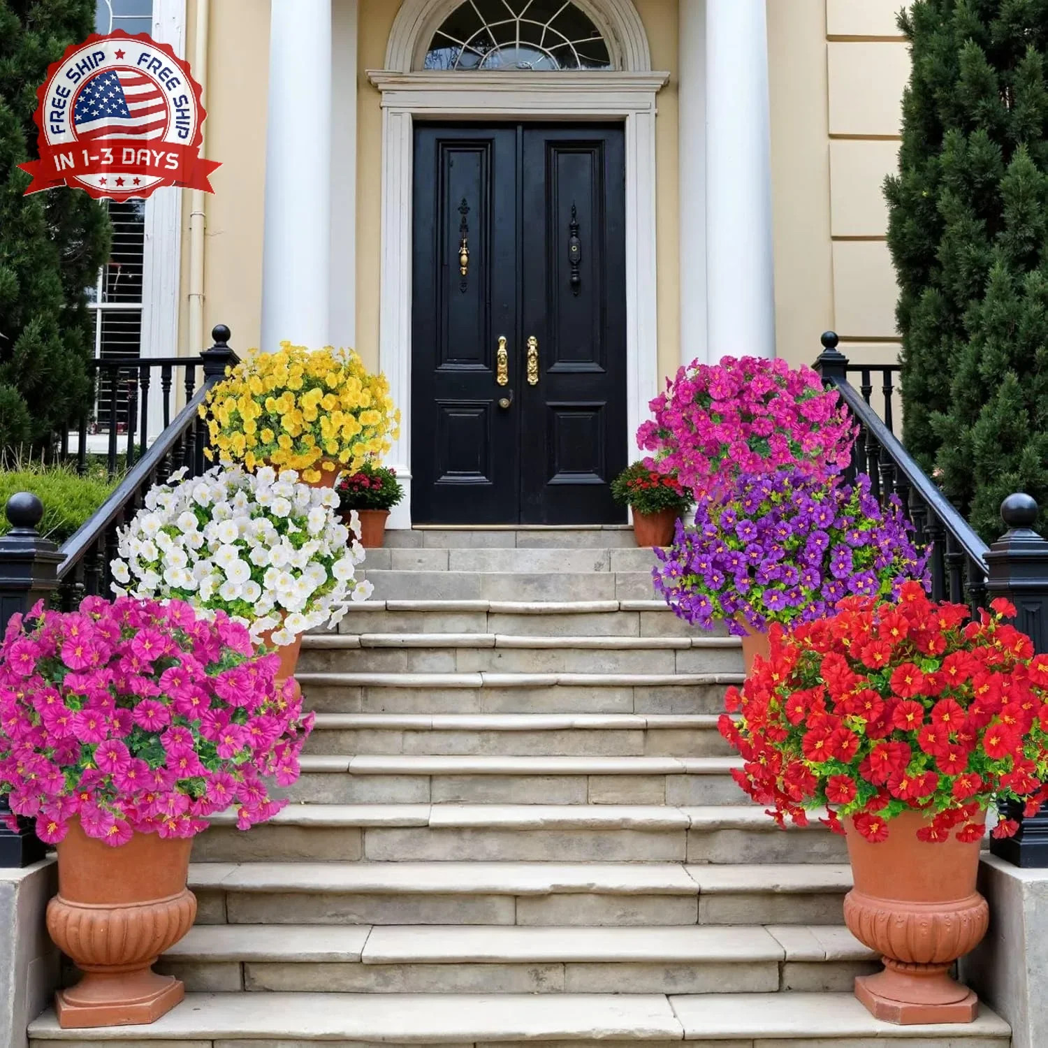 Ouddy Decor 24 Bundles Artificial Flowers for Outdoors Decoration Fake Silk Morn