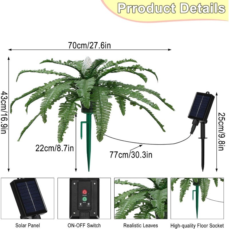 2PCS Artificial Plants w/Solar Lights, Fake Prelit Boston Ferns for Yard Patio