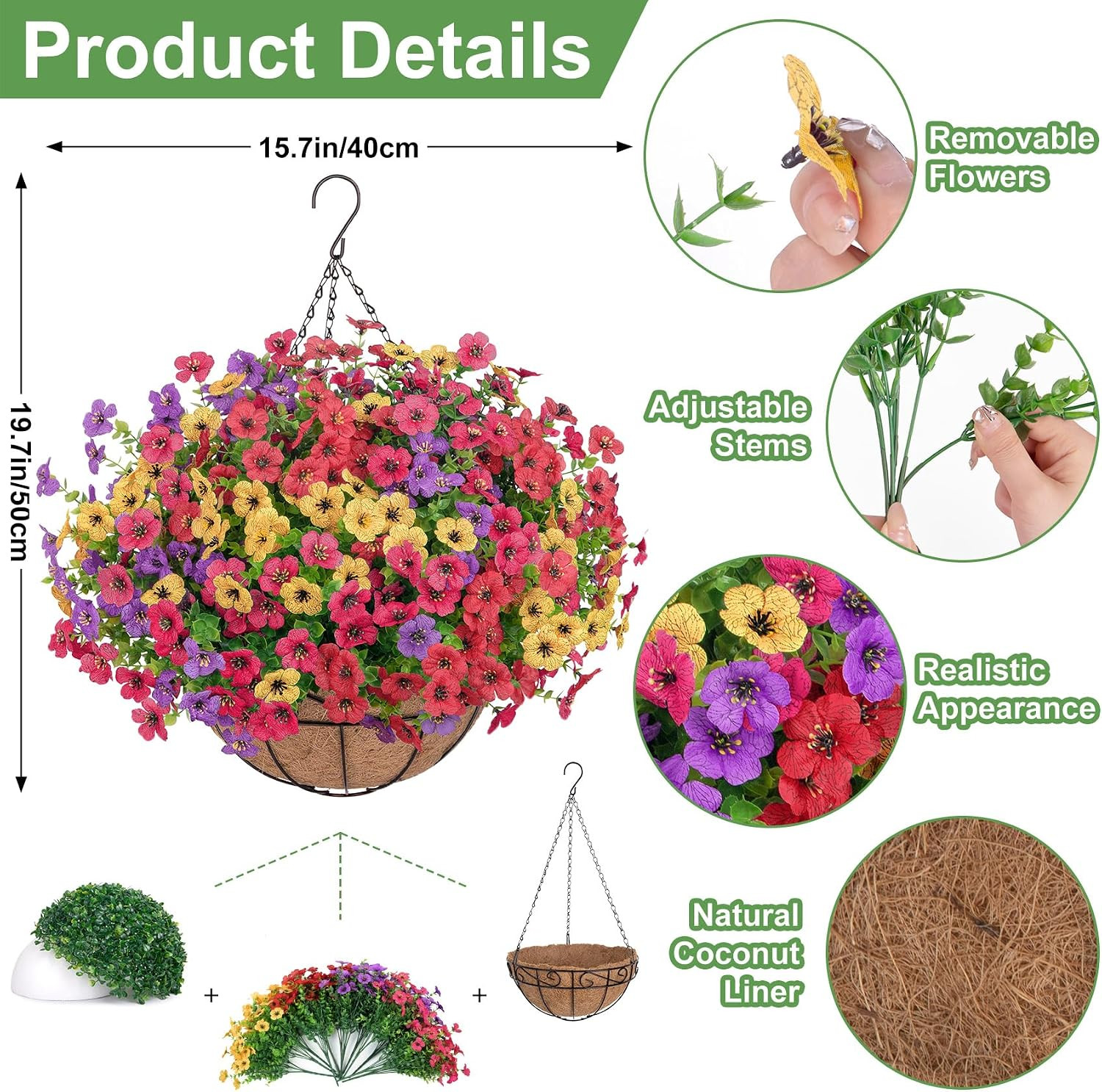 Quality UV-Resistant Artificial Silk Flowers in Basket for Outdoor Decoration