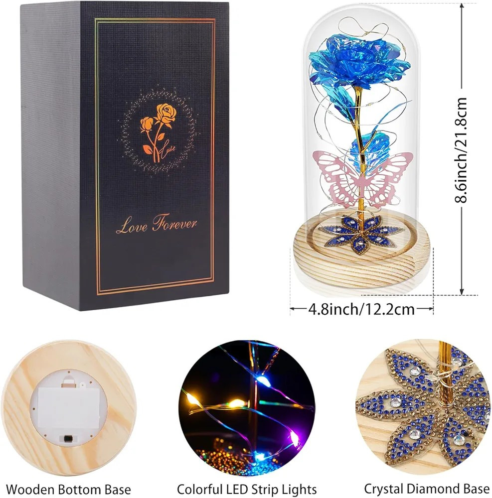 Eternal Rose And Butterfly, Blue. Beauty And The Beast, Valentine’s Gift For Her