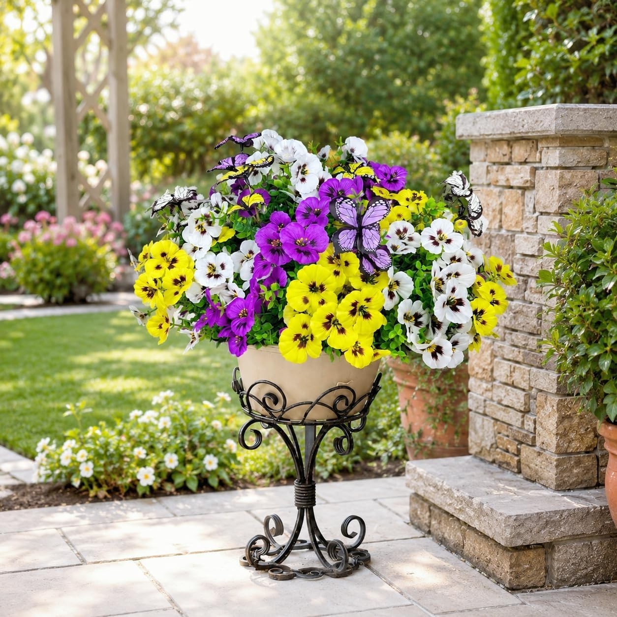 18pcs Outdoor Artificial Pansies with Butterflies – Lifelike UV Protected Blooms