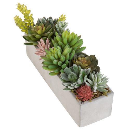 Faux Succulent Plant Arrangement in 12-Inch Gray Cement Pot, Planter Pot
