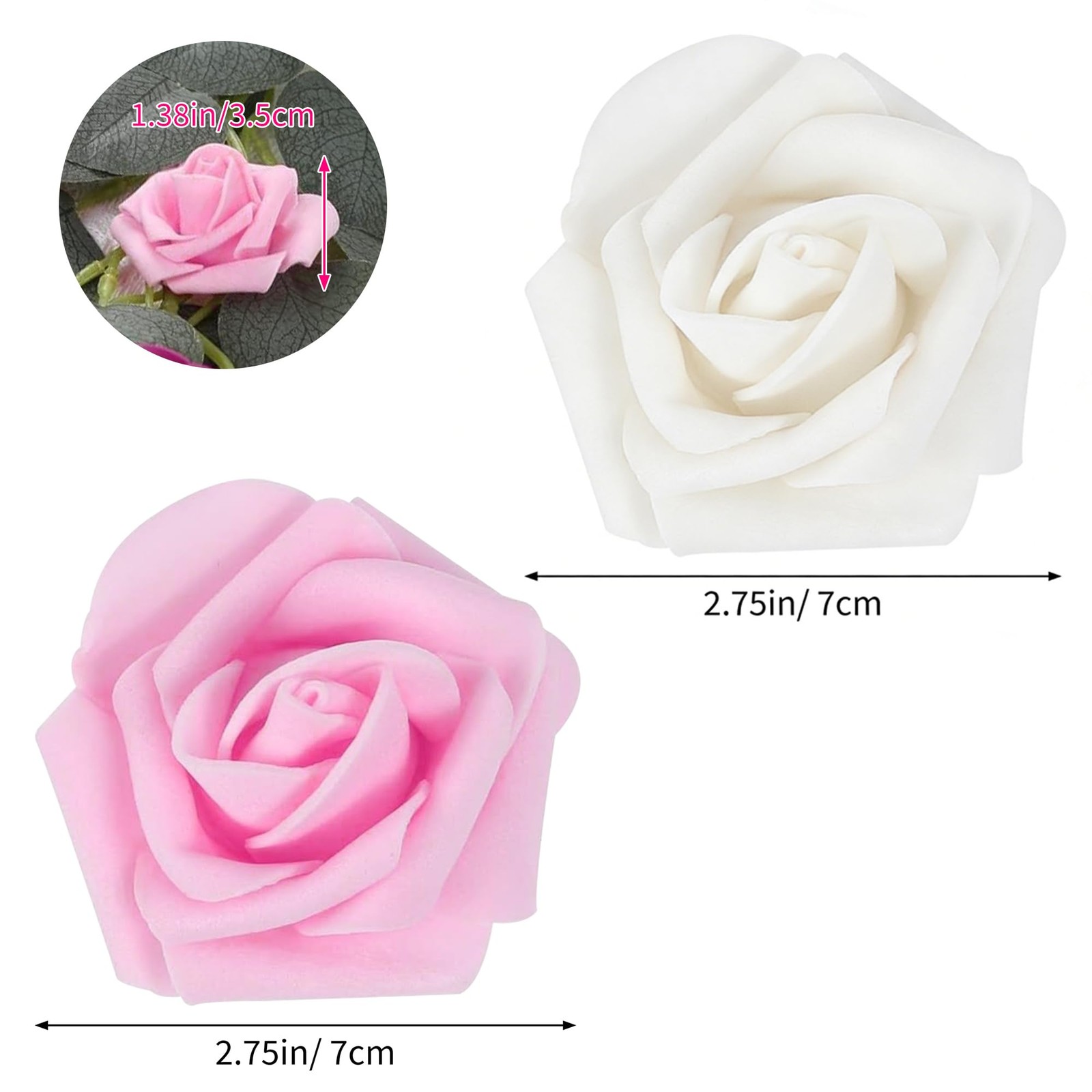 100 PCS Pink White Artificial Rose Flower Heads Foam Fake Roses Wedding DIY