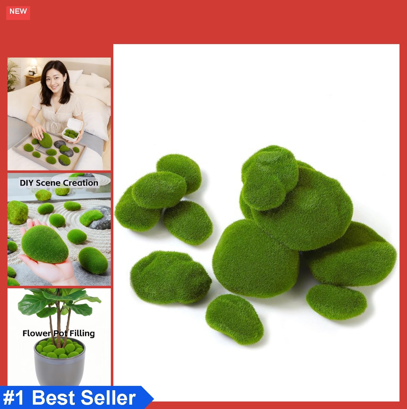 Artificial Moss Rocks 12 Pack 6 Sizes Realistic Green Faux Stones for Craft