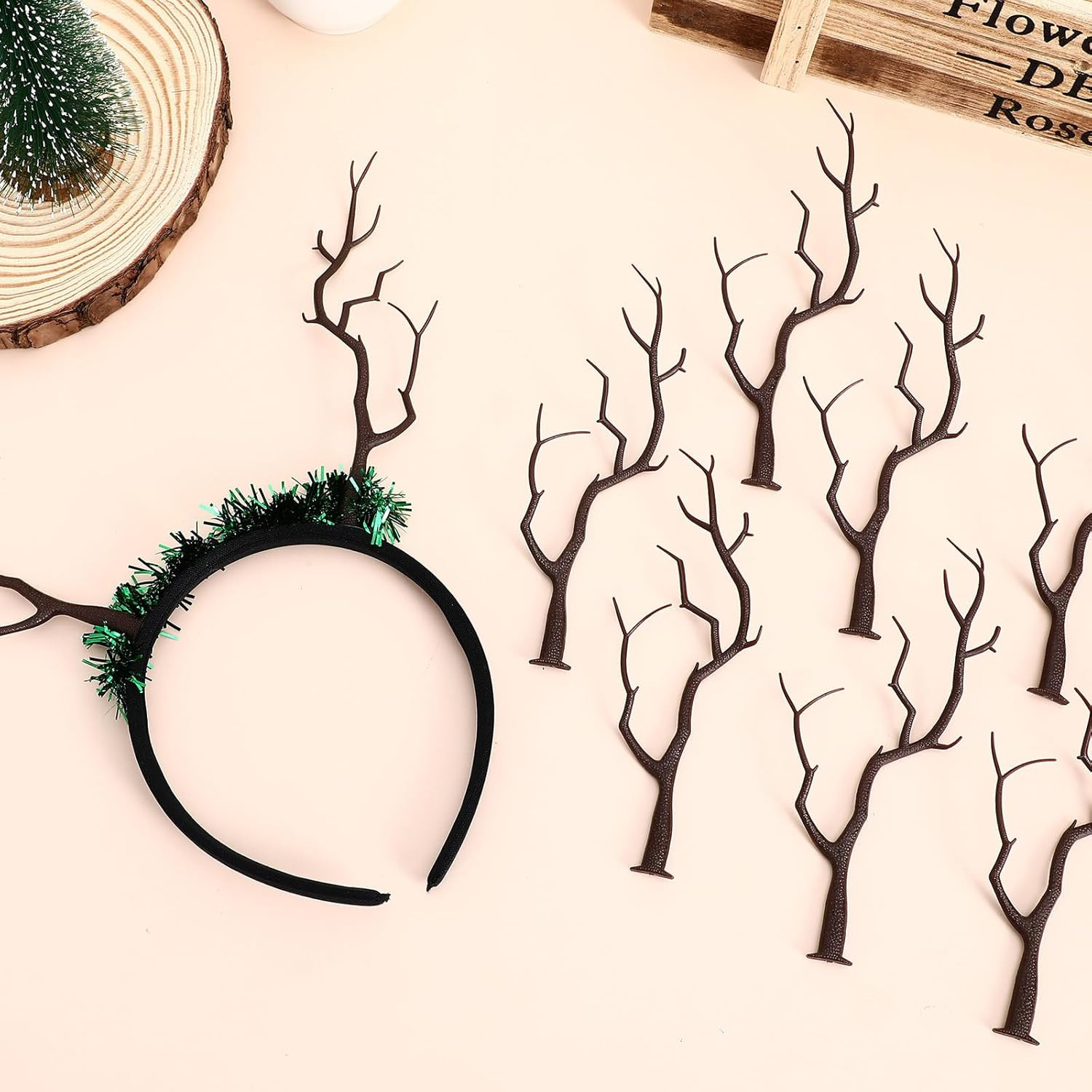 10Pcs Artificial Antler Dried Tree Branch Plastic Mini Christmas Deer Horn Decor