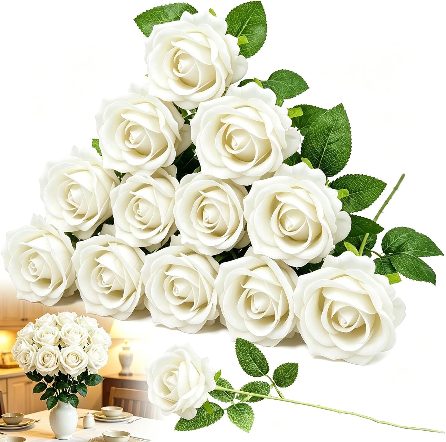 20Pcs Artificial Flowers Fake Flowers Roses Stem for DIY Wedding Bouquets Party