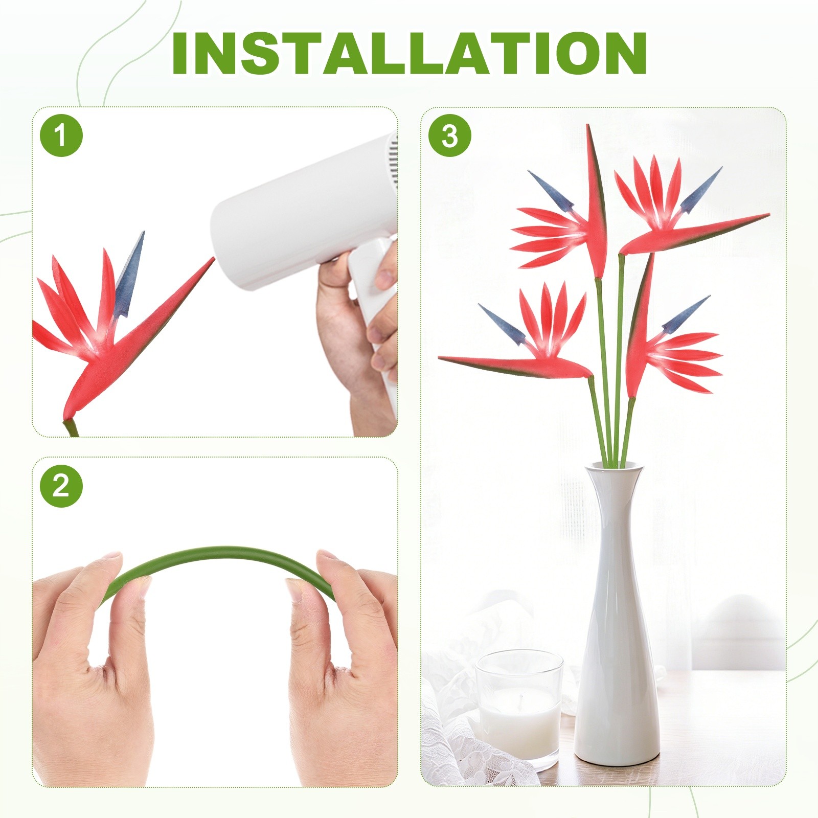 4-Pack Artificial Bird of Paradise Flowers 22 Inch for Home [Red]