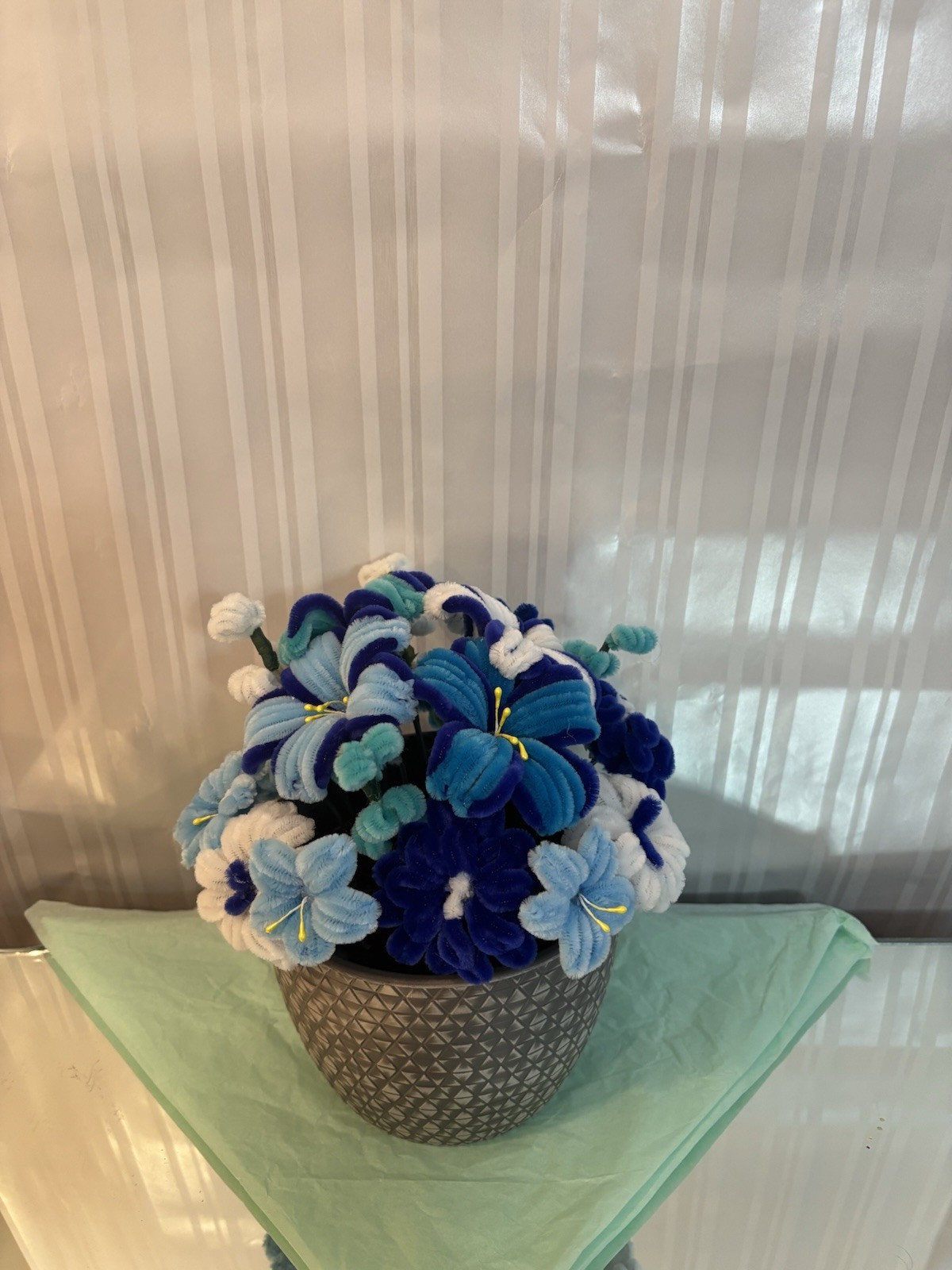 Artificial Mixed Floral Centerpiece in Decorative Pot, Blue/White/Green