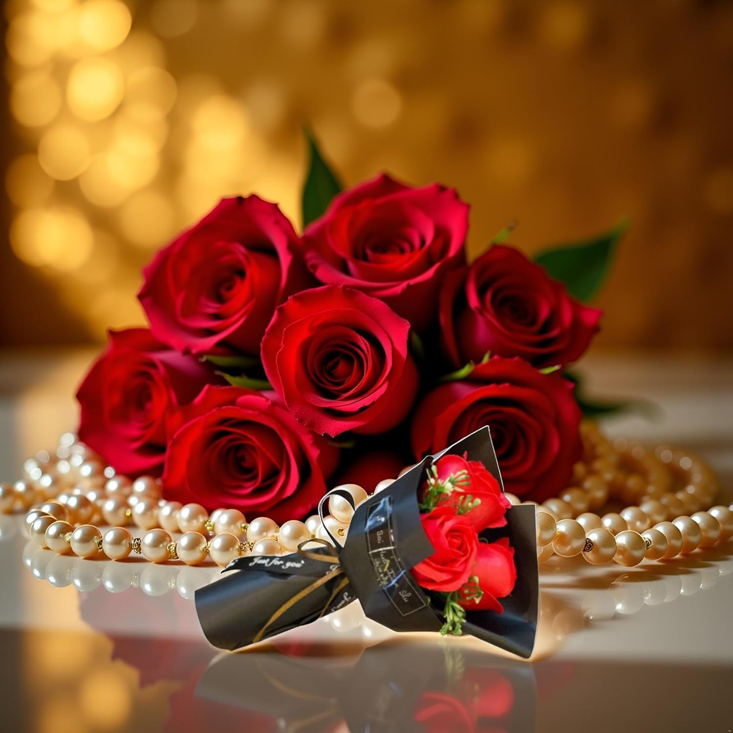 3 Heads Artificial Rose Bouquet Soap Flower Petals Valentine Day Gifts for Women