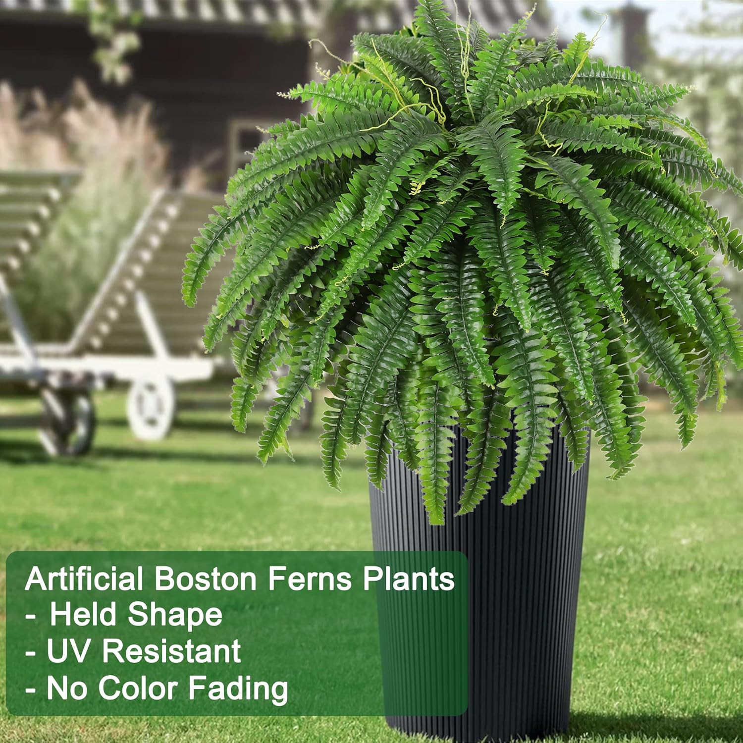 49″ Artificial Boston Fern, Outdoor Faux Plant | Uv-Resistant, 95 Fronds/Stem, E