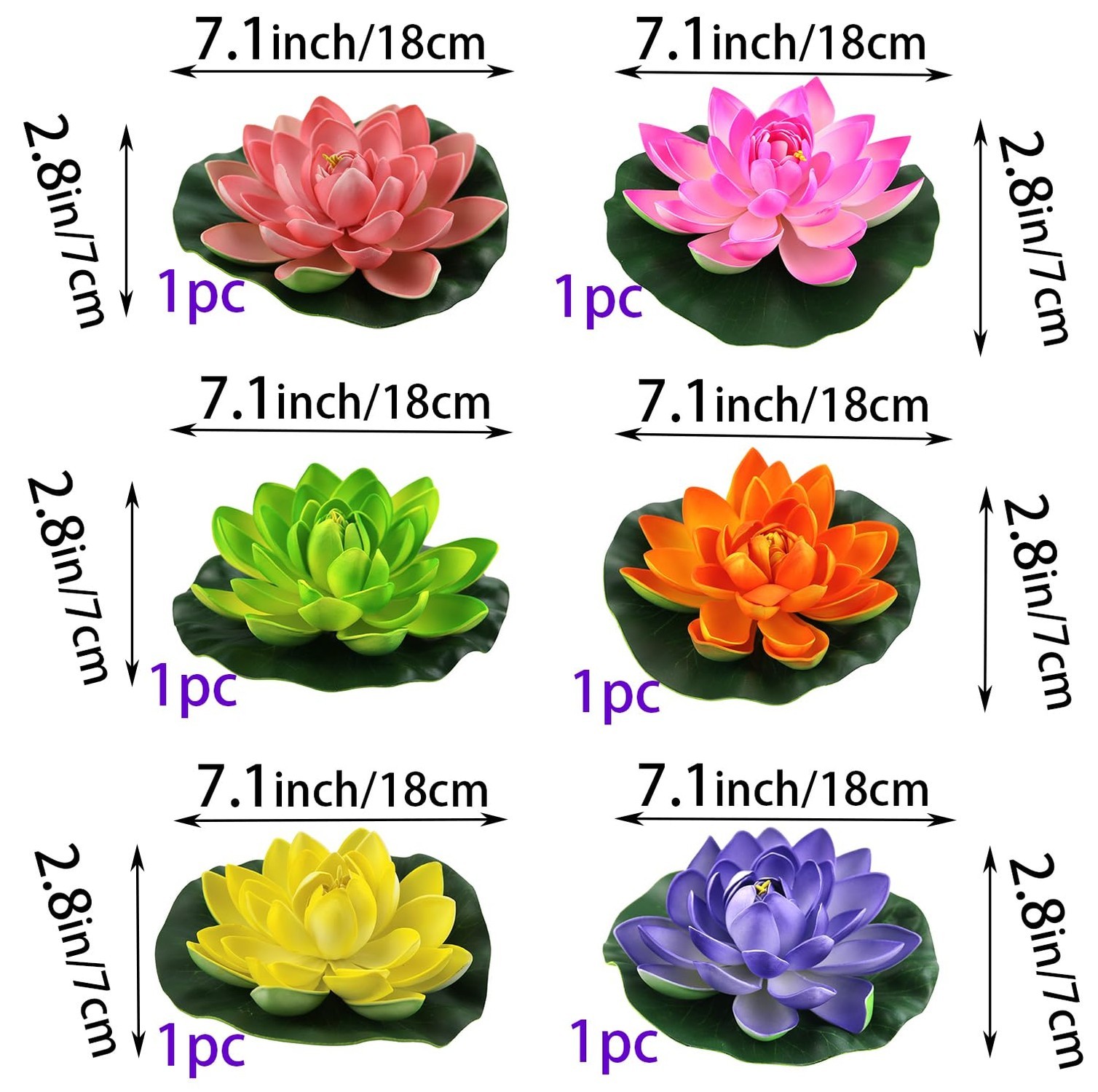 Artificial Floating Foam Lotus Flower Pond Decor Water Lily (6 Colors-2, Medi…