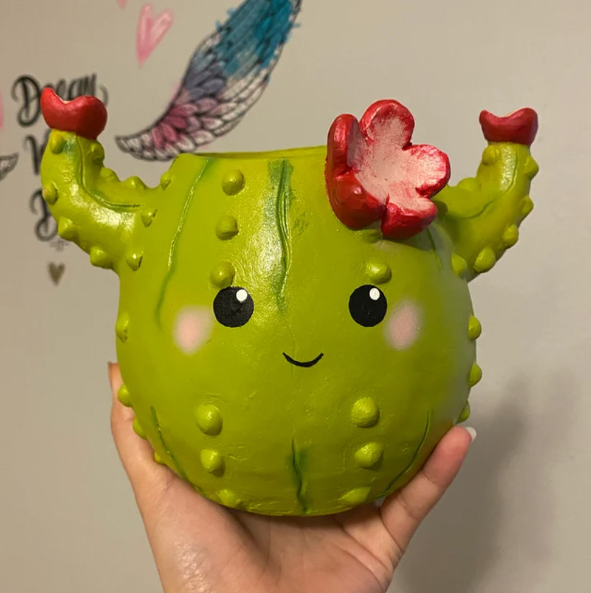 Dark Green Cactus Planter With Drainage Hole – Decorative Indoor Pot