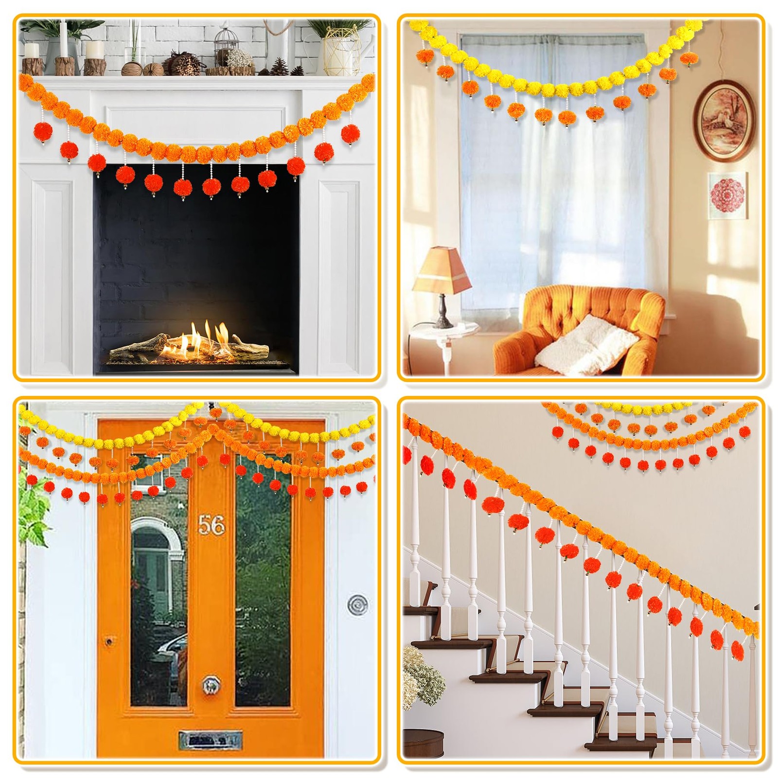 Diwali Artificial Marigold Garland with Pearls for Mantel, Pendant for Home I…