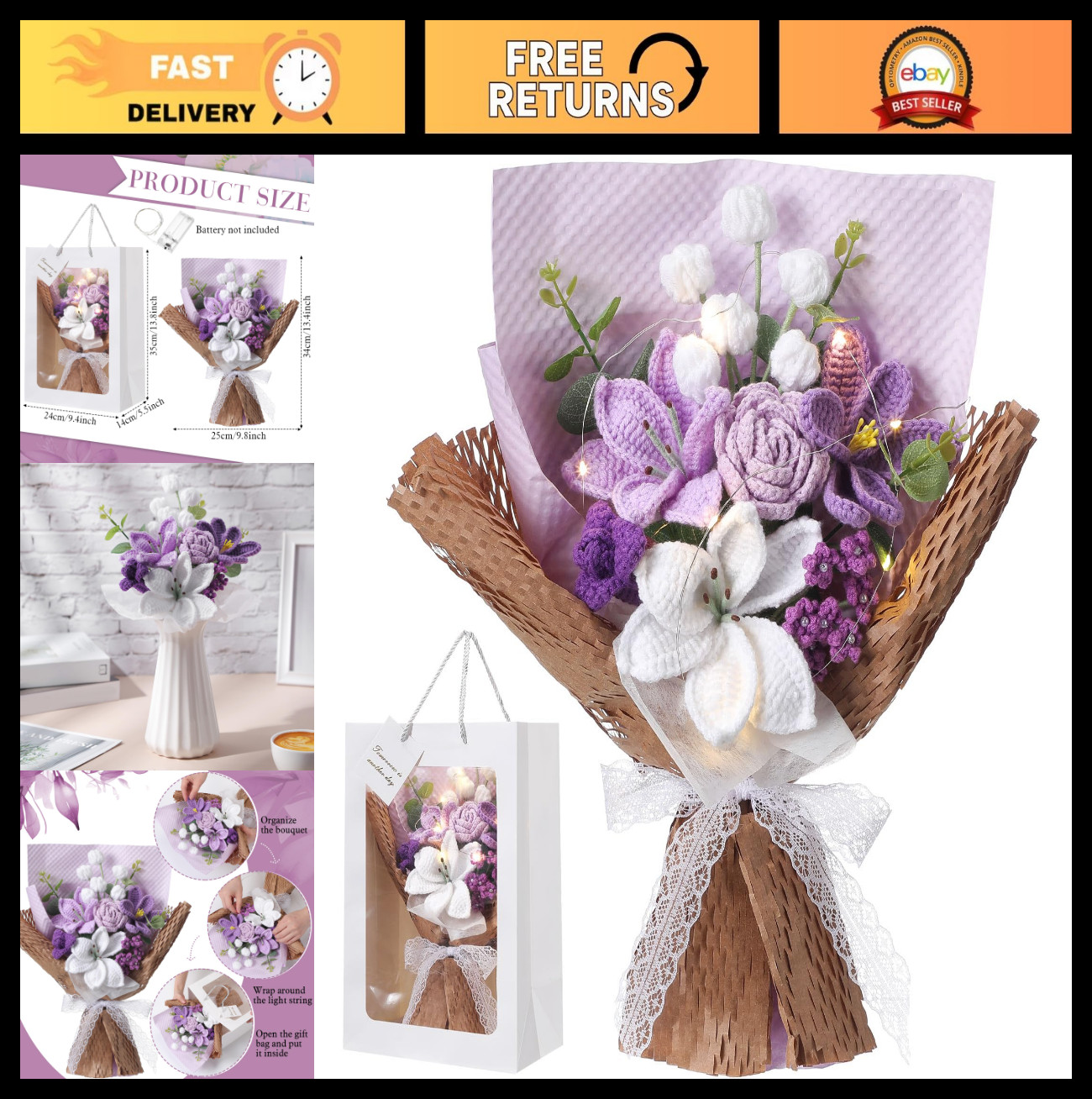 Handmade Crochet Flower Bouquet – Knitted Gift for Graduation, Birthday, Wedding