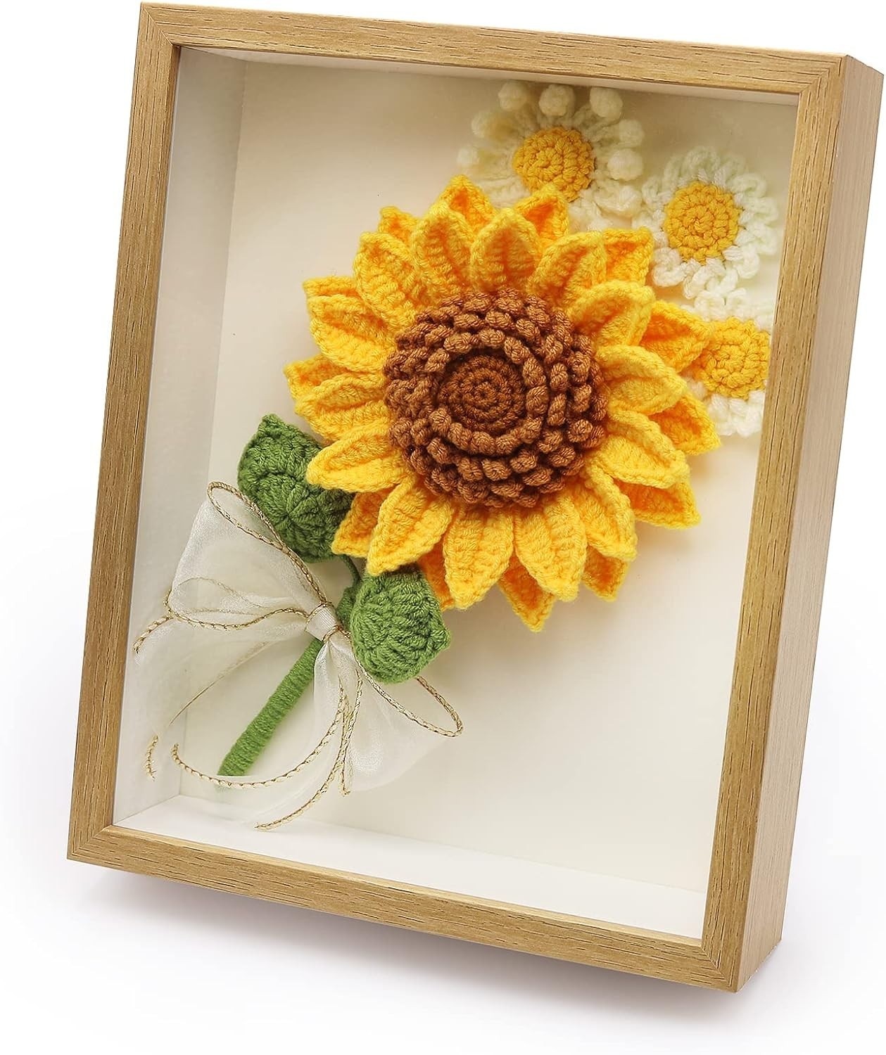 Crochet Flowers Photo Frame, Crochet Sunflower and,Daisy, Sunflower Photo Fra…