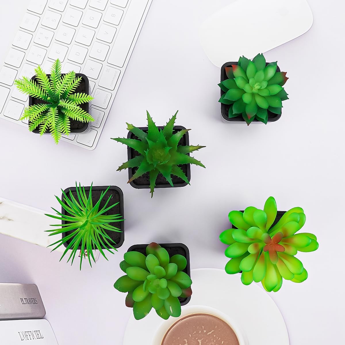 Artificial Succulent Plant 6 PCS Potted Small Fake Greenery Black Pots