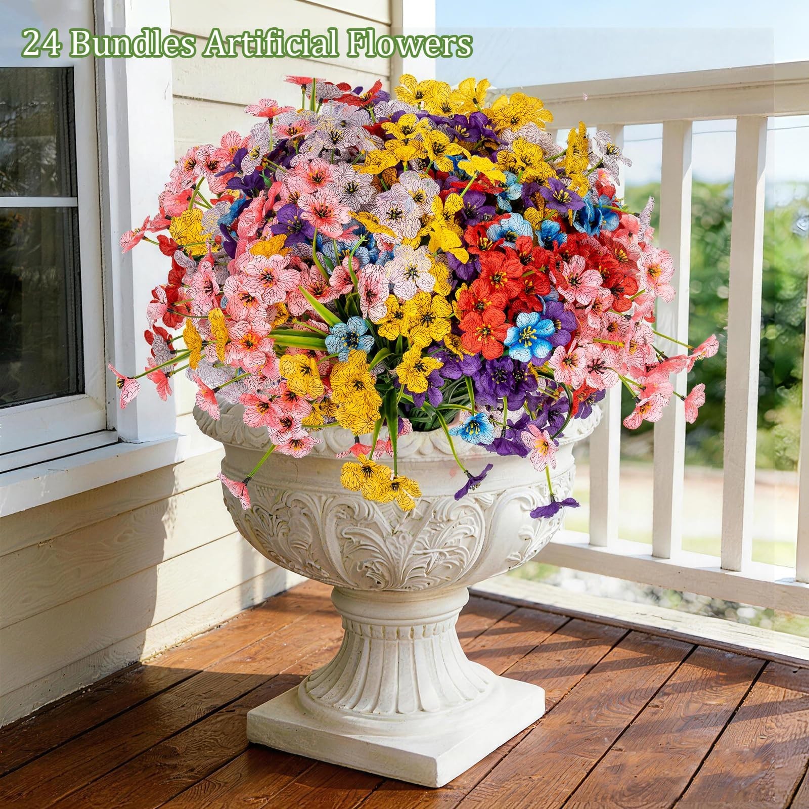24 Bundles Artificial Flowers UV Resistant, Fake Silk Flowers Bulk for Outdoo…