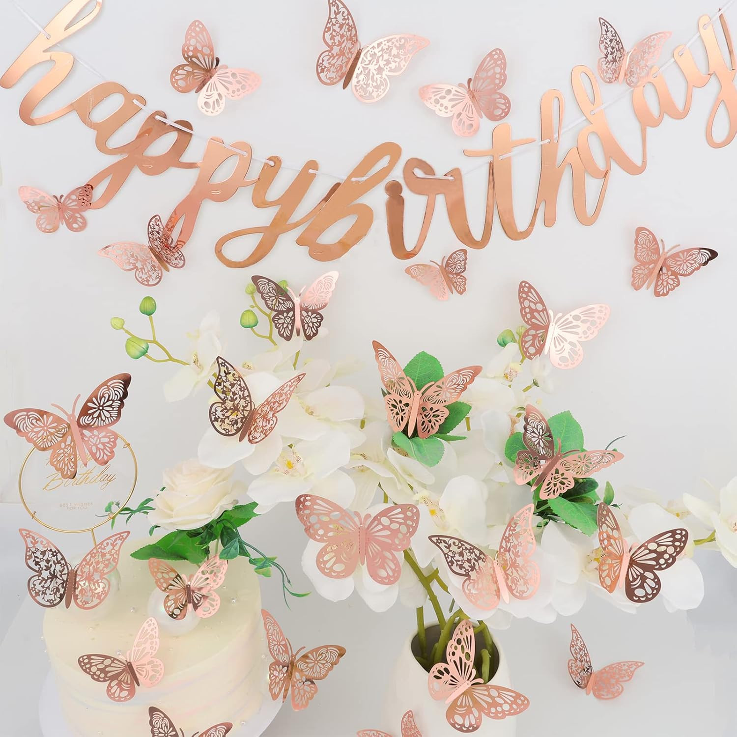 36 Pcs Butterfly Wall Decor, 3 Styles 3 Sizes 3D Rose Gold Butterfly, Wedding &