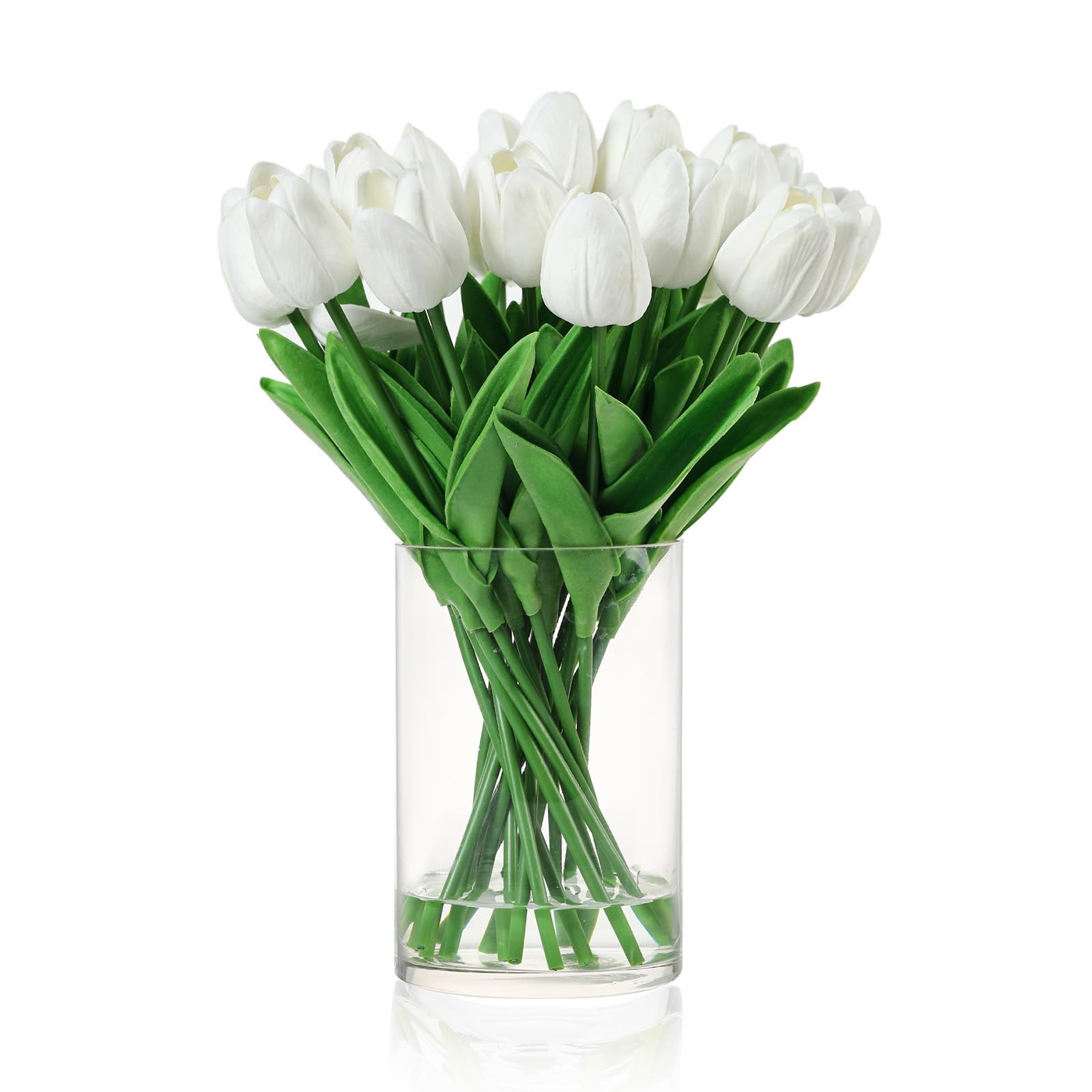 20 PCS White Real Touch Tulips Artificial Flowers With Vase Fake Water Set