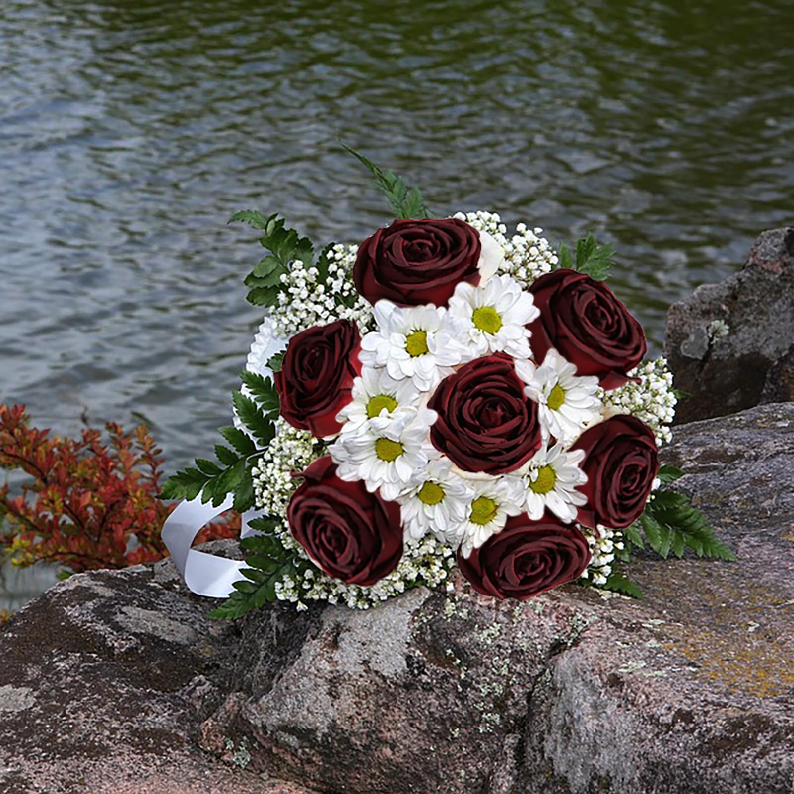 Fake Roses,16PCS Burgundy Flowers Artificial Silk Roses with Stems for Weddin…