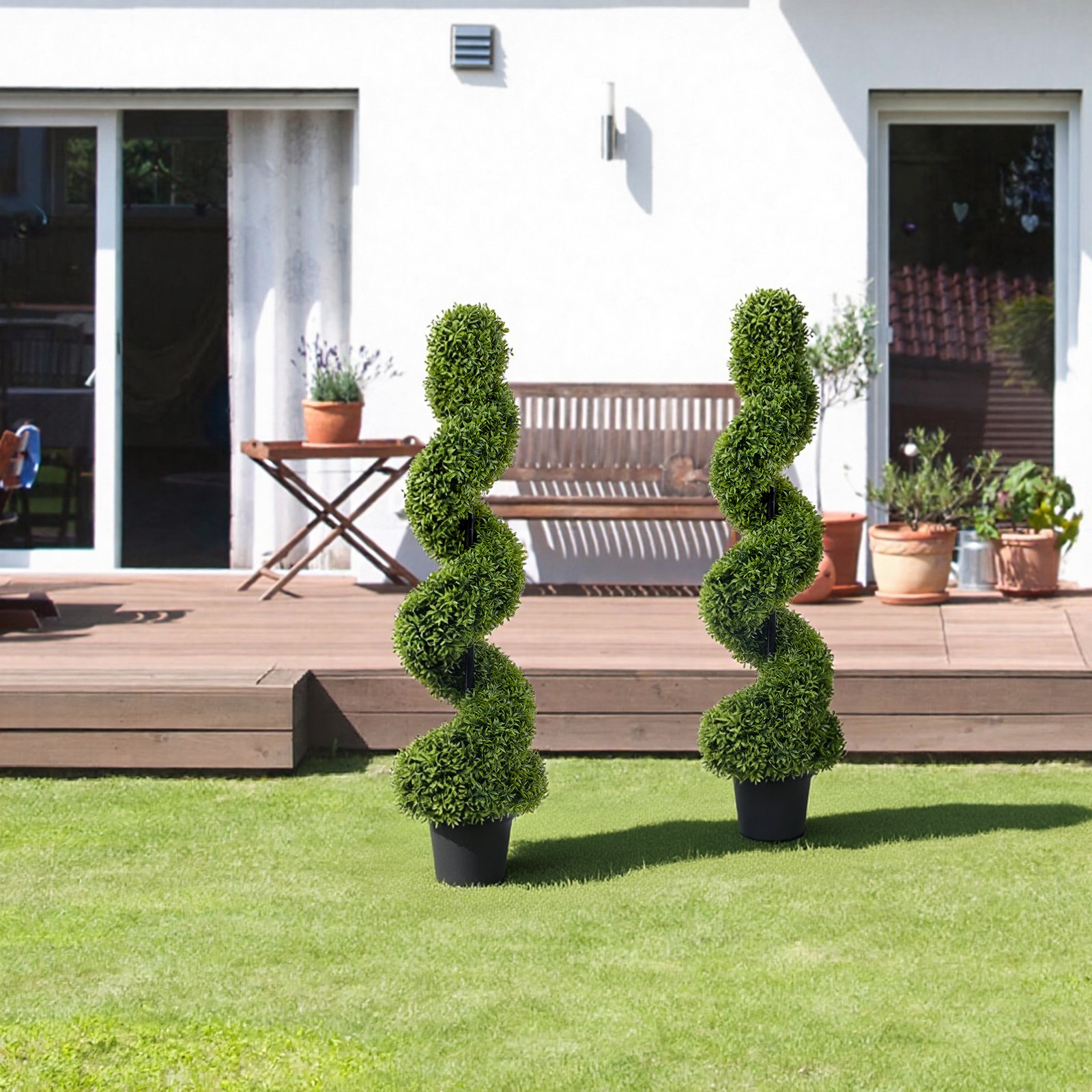 2pcs 120cm Artificial Topiary Tree Faux Spiral Topiary Tree Outdoor Fake Plant
