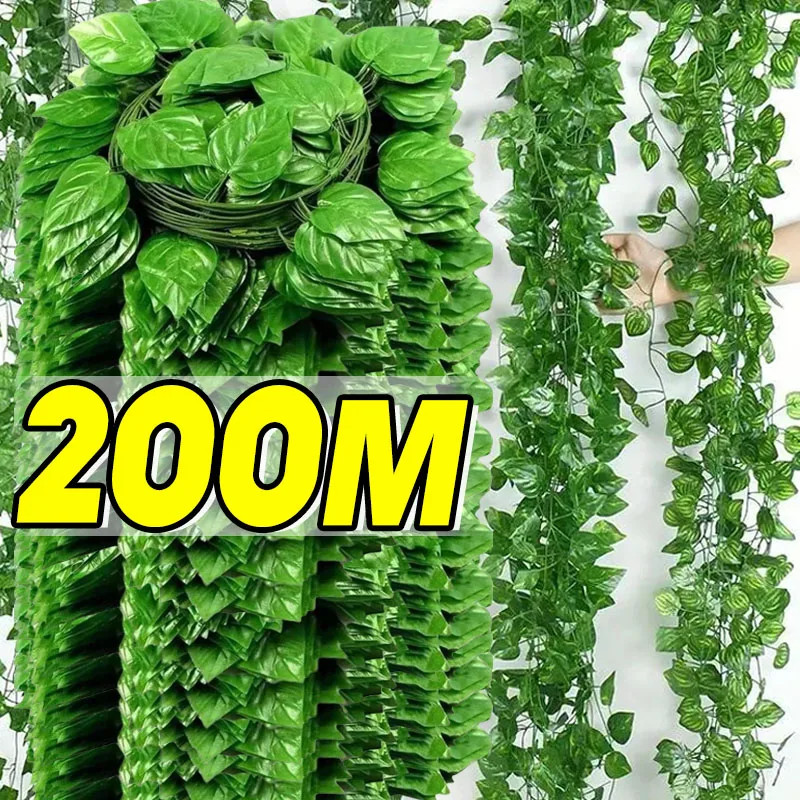 Artificial Green Ivy Leaf Rattan Creeper Leaves Vine Hanging Garland DIY Fake Fl