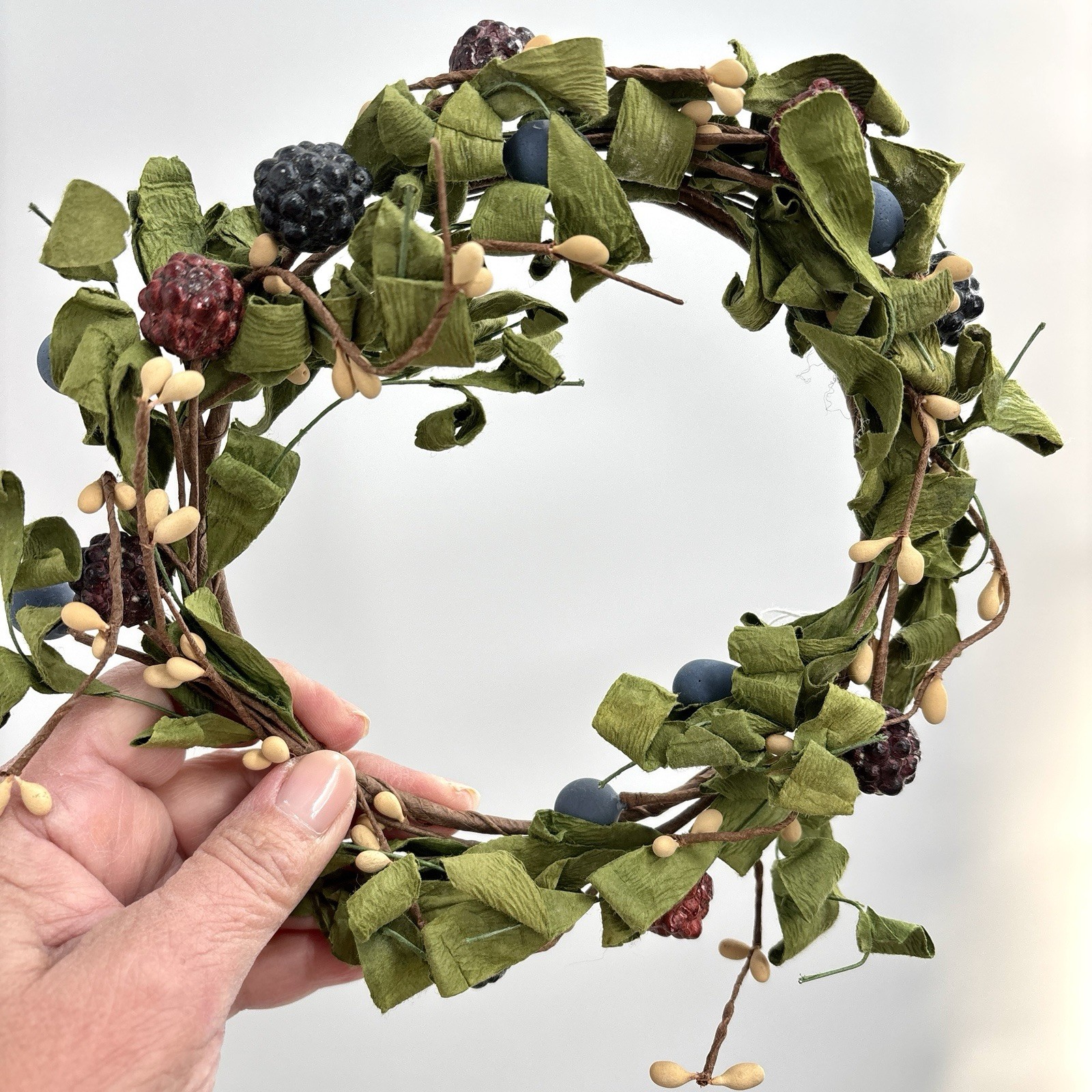 Blackberry Door Wreath Candle Ring Falling Leaves 6 inch Floral Decor