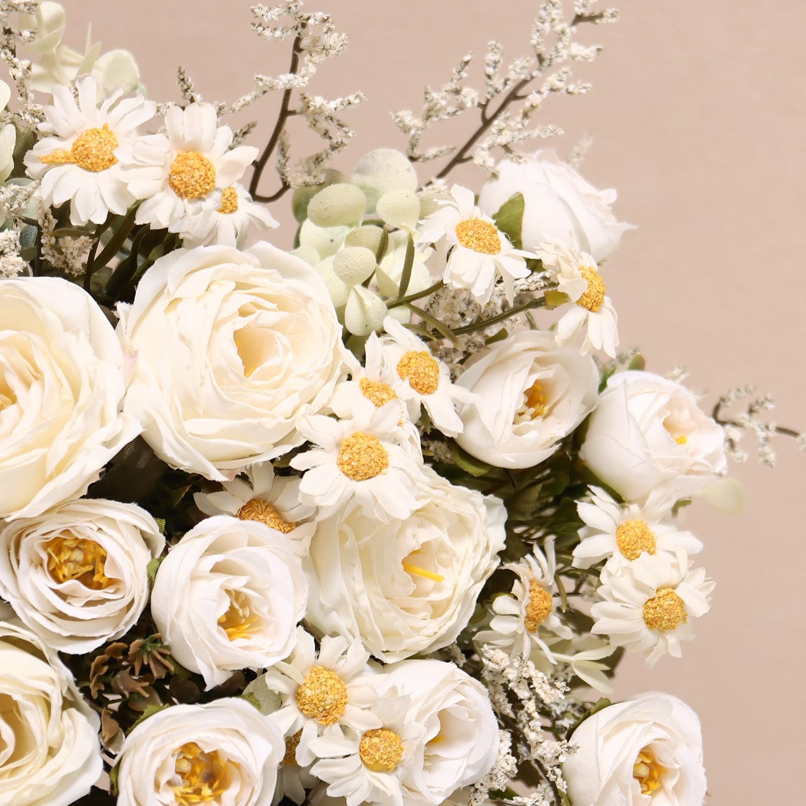 Artificial Roses Flowers 3 Pack Vintage Roses White Flowers Small Silk Rose B…