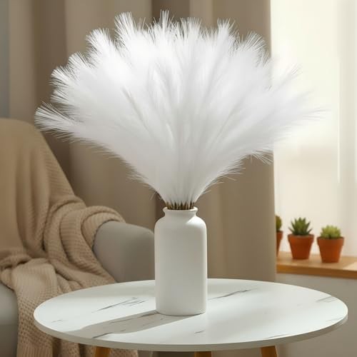 Suncalla 72 Pcs Pampas Grass 21.7 Inches Faux Tall Pampas Grass Decor White