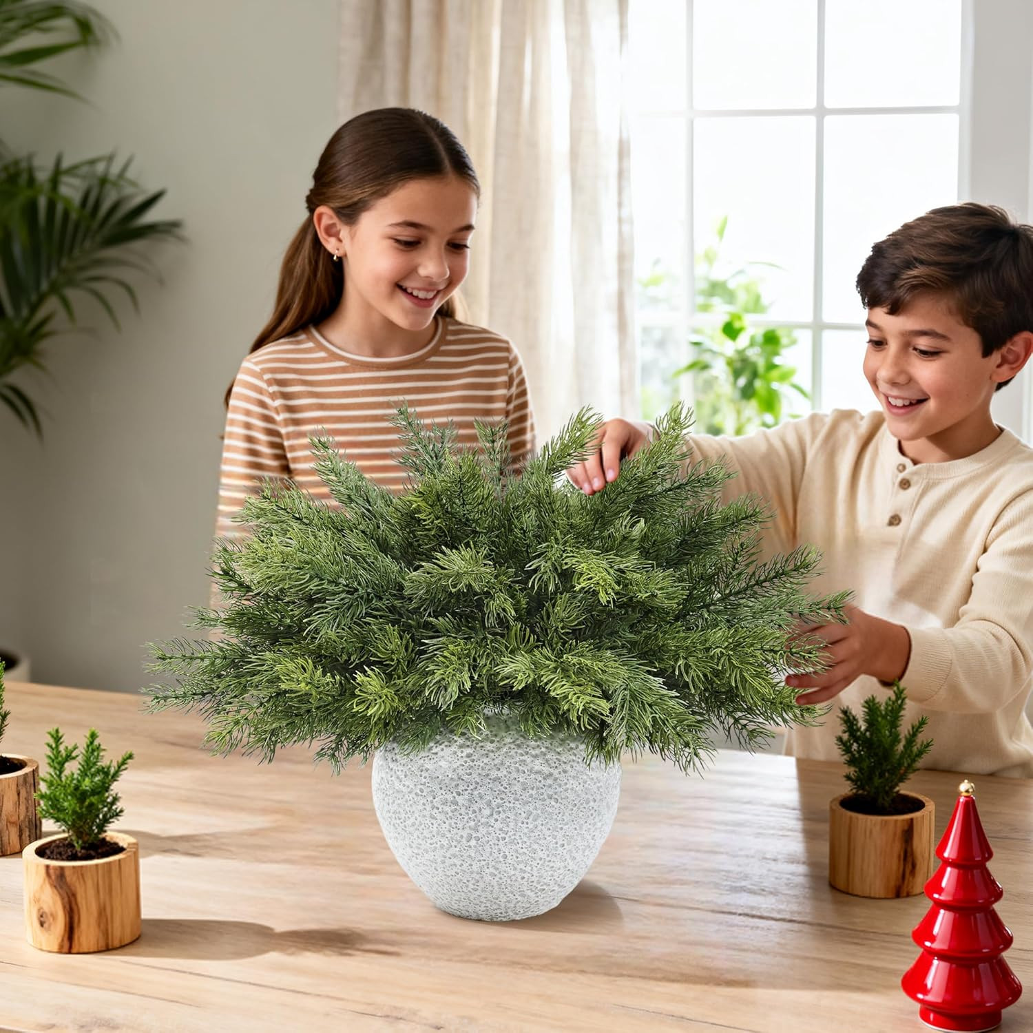 24 Pcs Christmas Pine Branches – 18″ Realistic Artificial Greenery Pine Stems –
