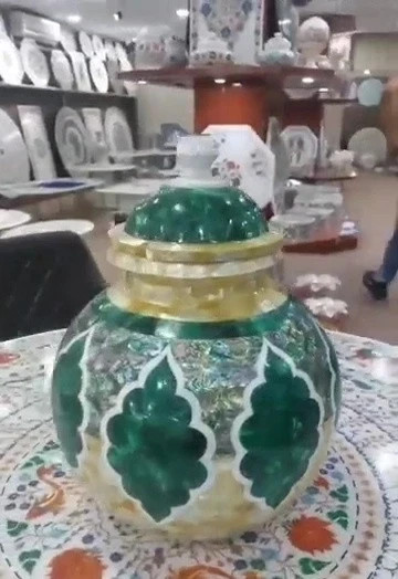 12” white Marble Flower pot Vase matka with lid inlay mop malachite home decor