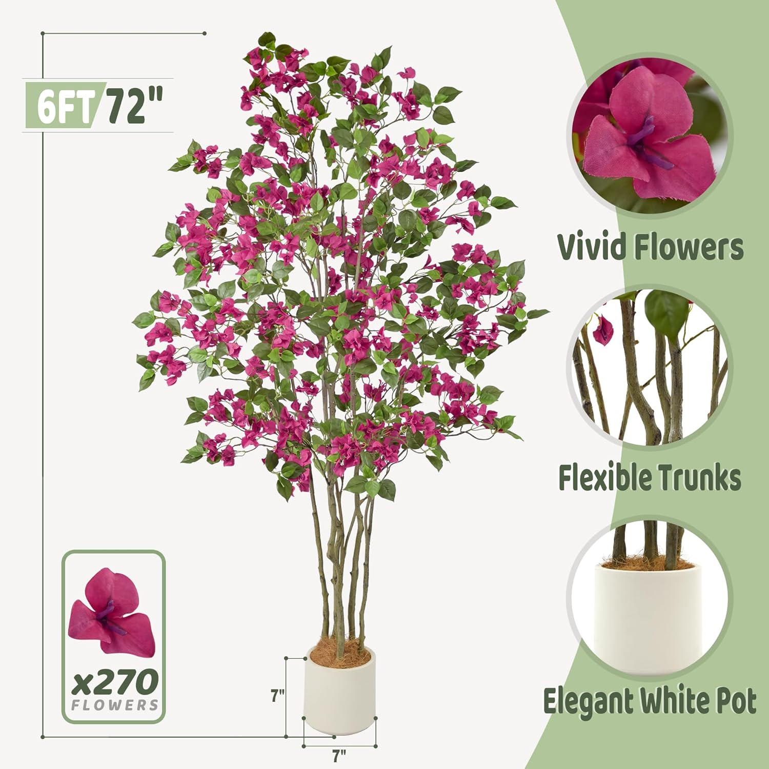 6FT Artificial Purple Bougainvillea Tree with 270 Flowers for Home Decor