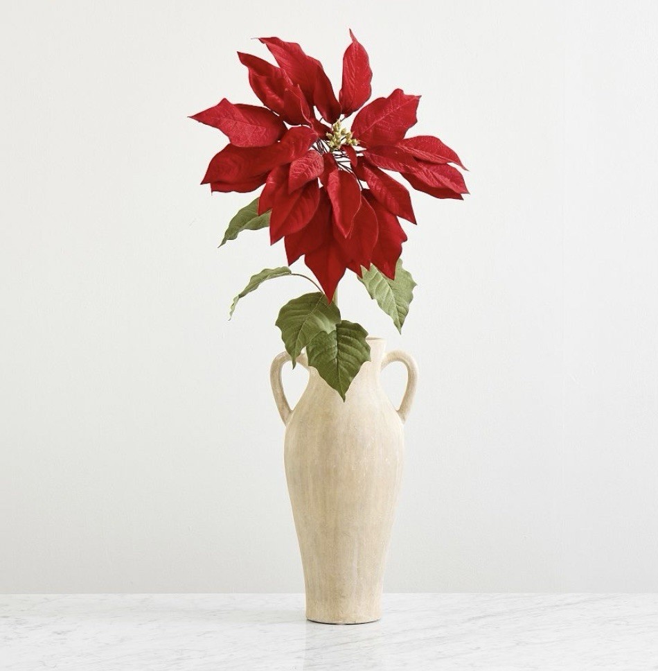 2 Pottery Barn Faux Oversized Poinsettia Stems NEW LOT OF 2 (retail $79 Each)