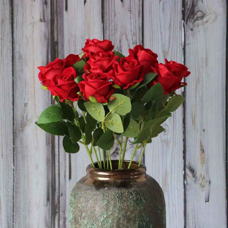 NEW 20Pcs Red Silk Roses Artificial Flowers Realistic Bouquet Home Decor Wedding