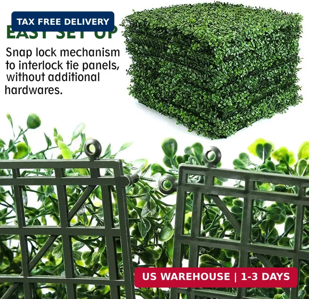 6PCS 20″x20″ Artificial Boxwood Panels Topiary Hedge Plant UV Protected Faux Gra