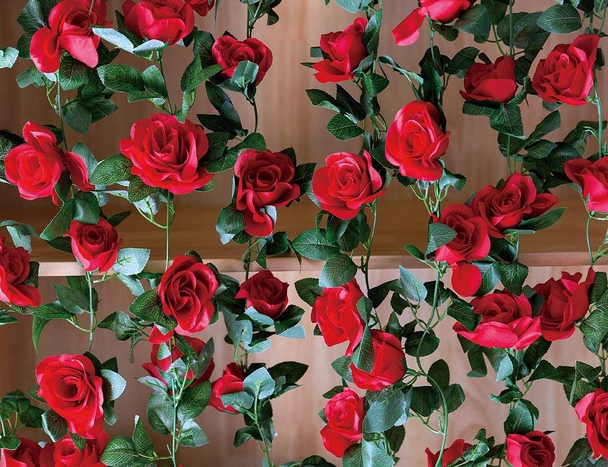 New 2 Pack 16FT Artificial Rose Vine Flowers Plants Fake Flower for Wedding Home