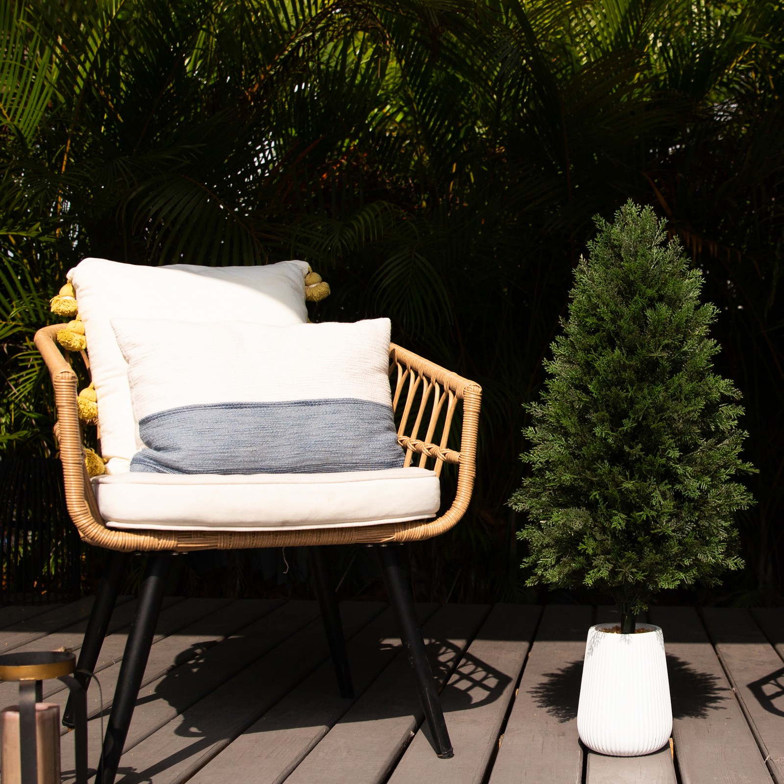 Nearly Natural 3ft UV Resistant Cedar Tree in White Planter in Green