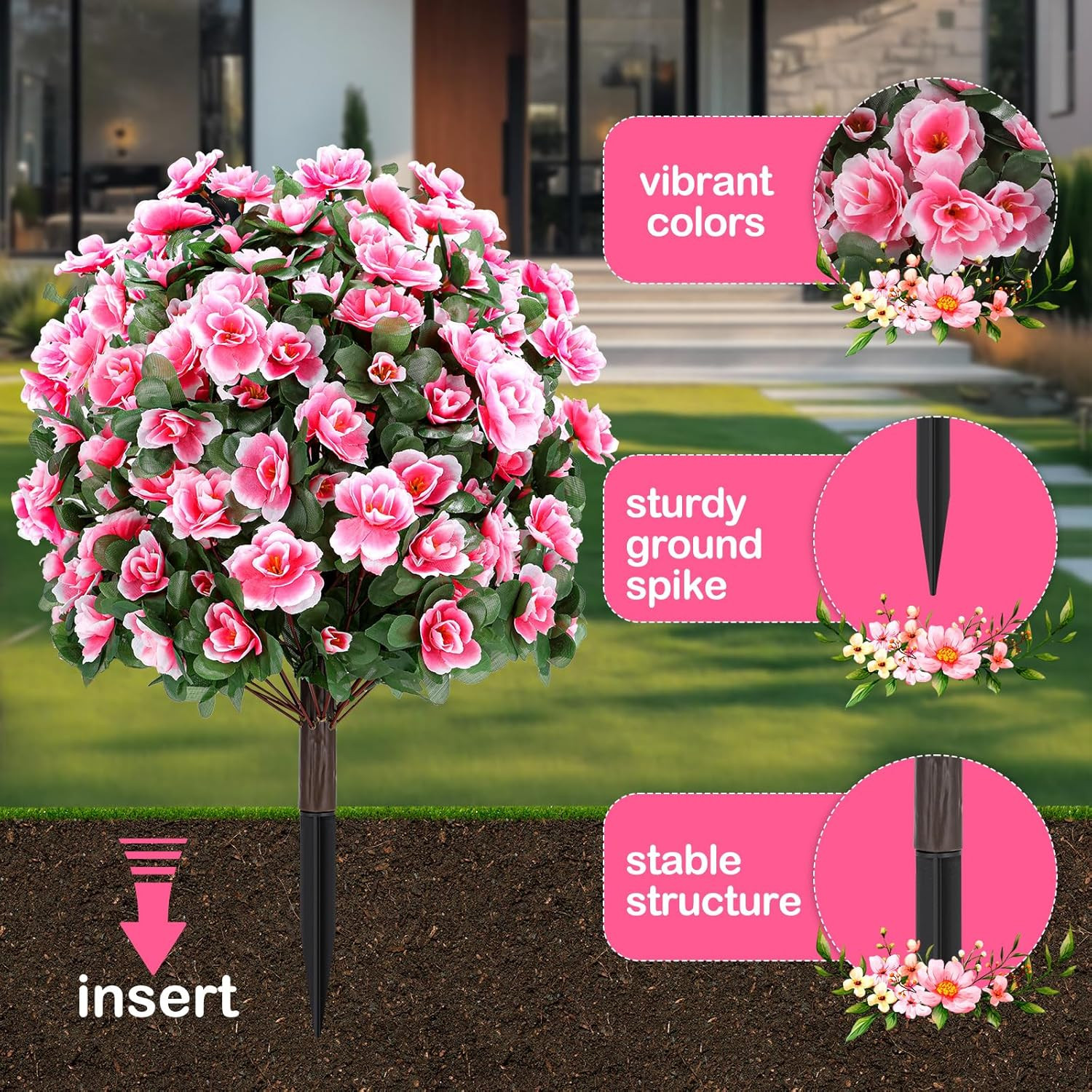 2 Pack 24″ Pink Artificial Camellia Topiary Ball Trees for Indoor & Outdoor Deco