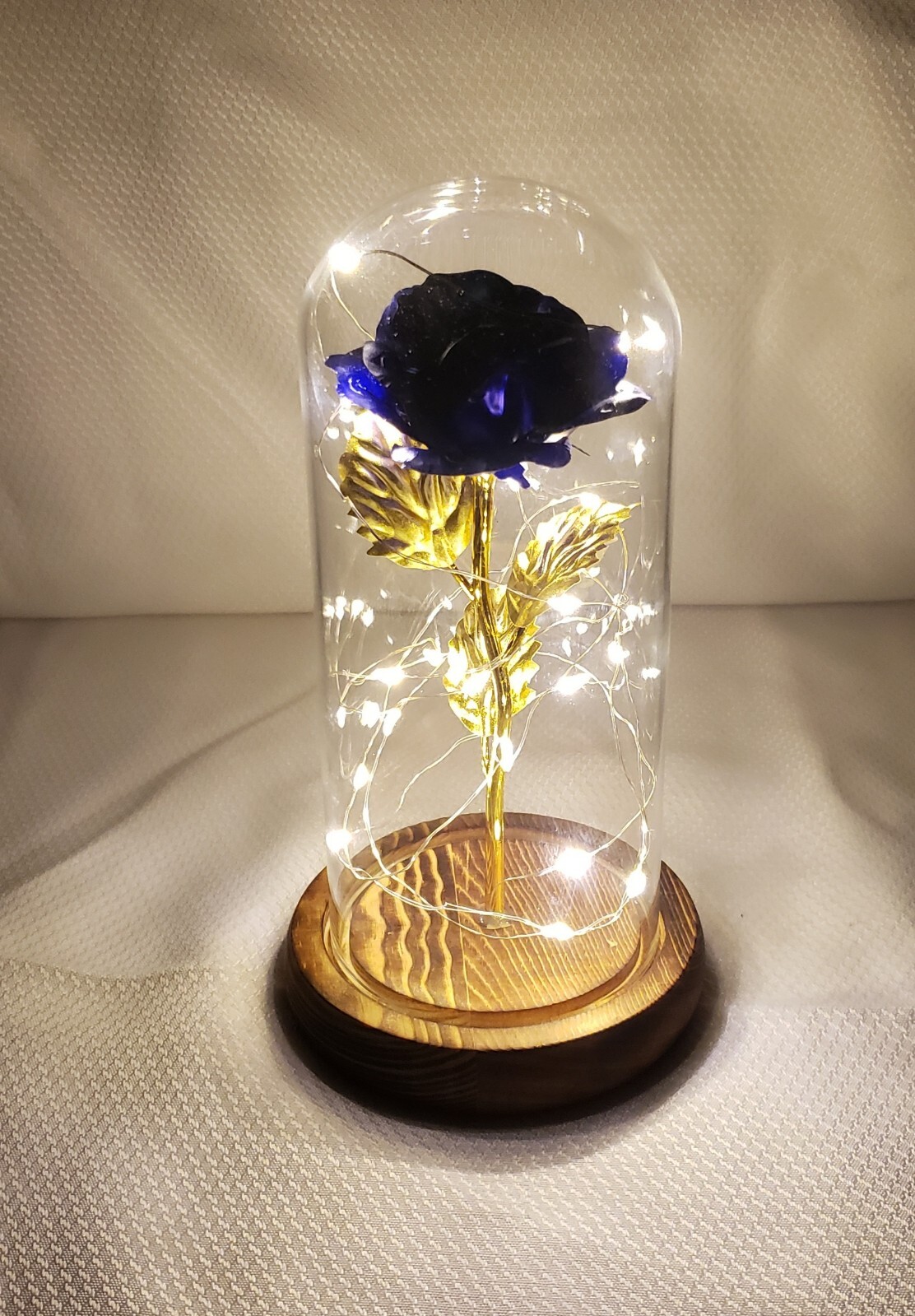 Dark Blue And Gold Forever Rose Led Glass Dome