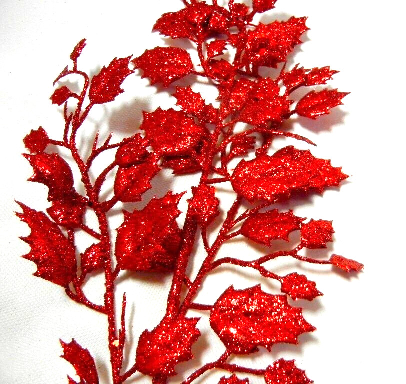 18 Artificial 24″T RED Glittered Oak Leaves Branches Stems Crafts Centerpiece